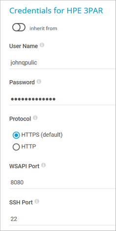 Credentials for HPE 3PAR