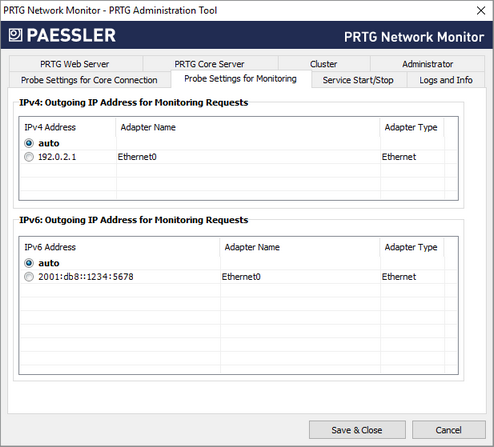 Probe Settings for Monitoring Tab