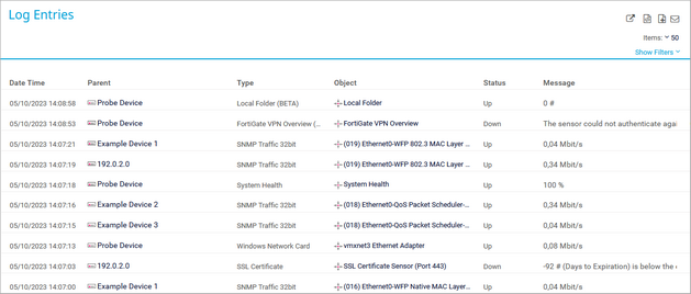 List with Log Entries