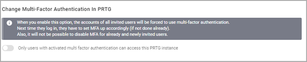 Change Multi Factor Authentication in PRTG