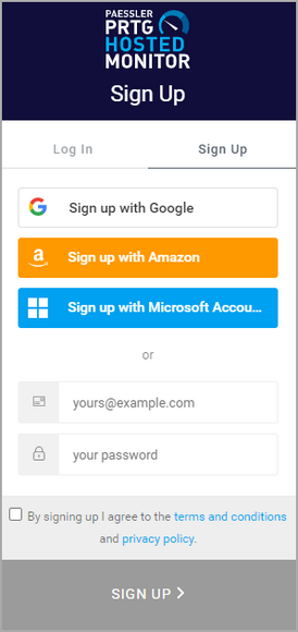 Sign Up to PRTG Hosted Monitor